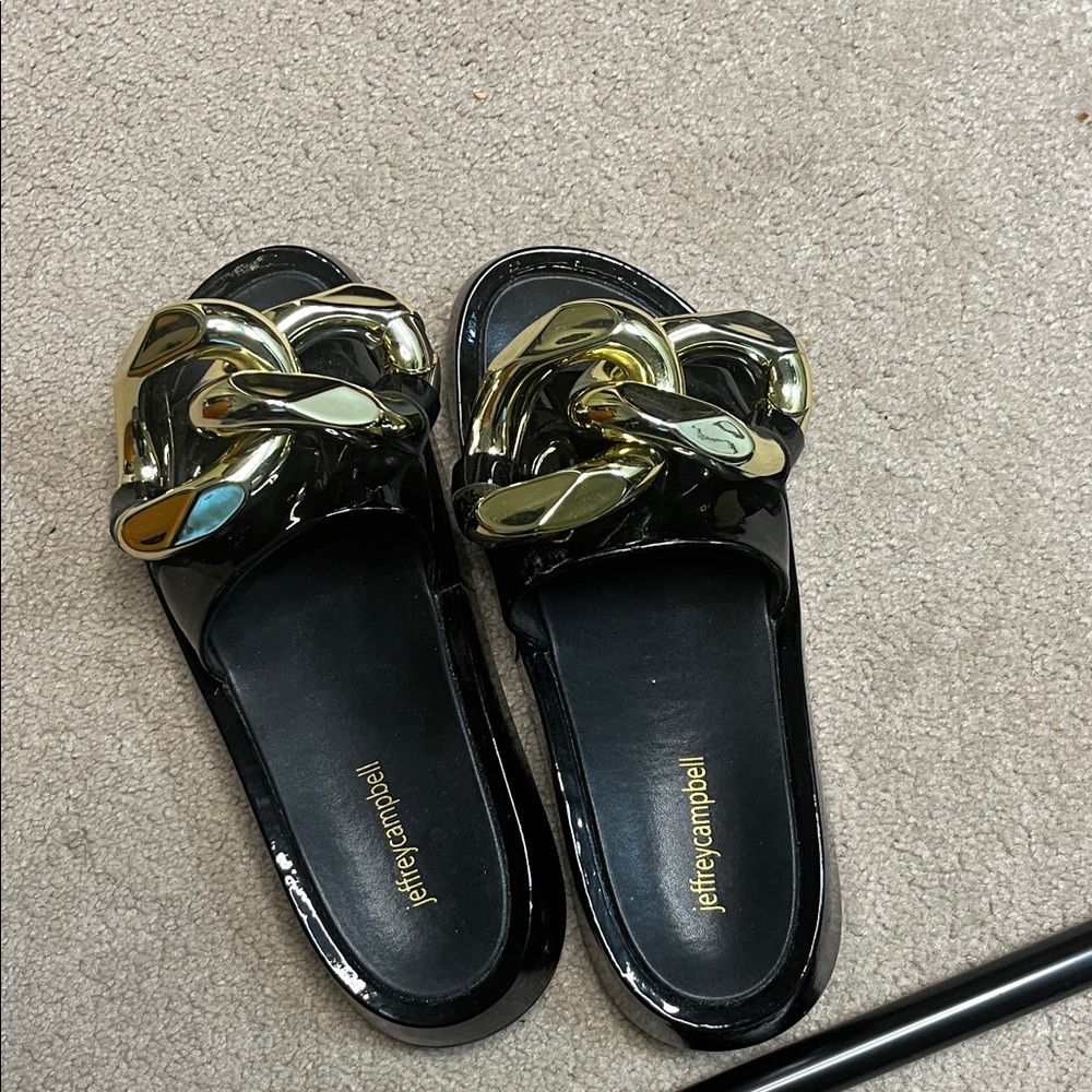 Jeffrey Campbell Black Mules with Gold Chain